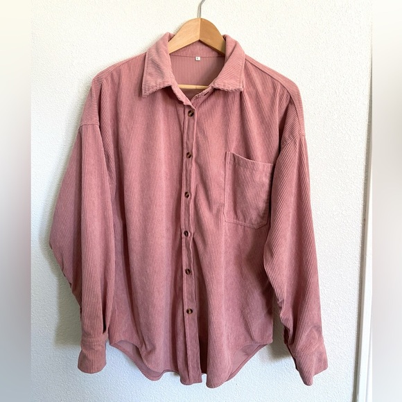 Corduroy style shacket long sleeve button down top - Picture 5 of 8